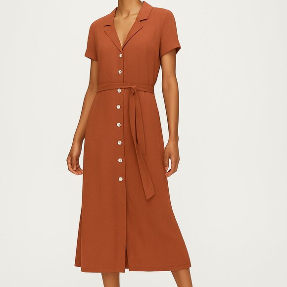 Wilfred Aritzia Button Midi Shirt Dress - Size XS - Rust Orange - Picture 1 of 3